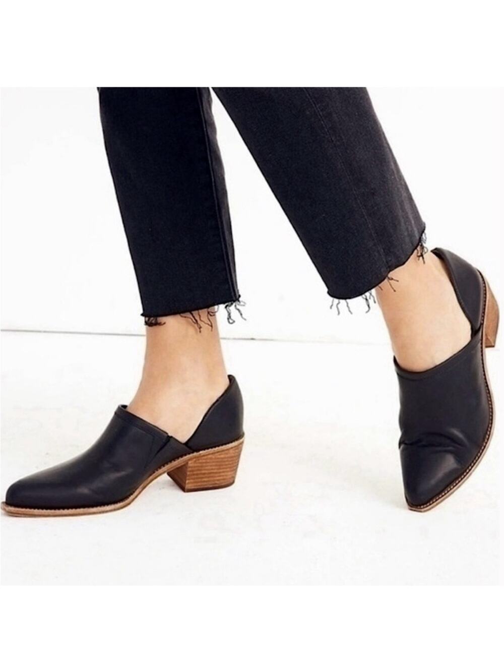 Madewell The Harper Mule Black Leather Cutout Booties Women’s Size 5 Block Heel
